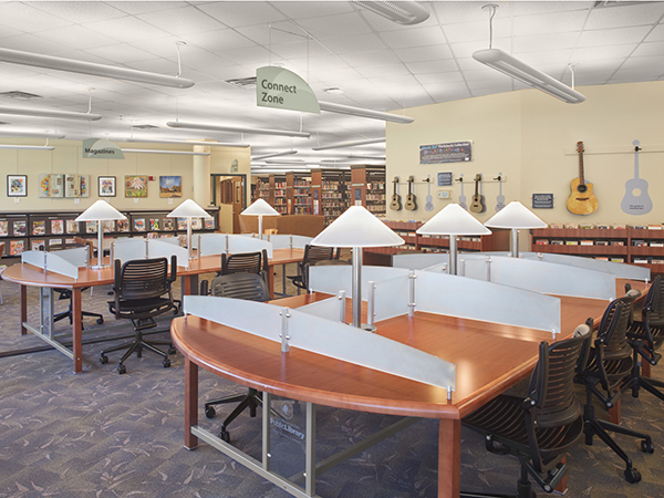 Divided work tables with reading lamps