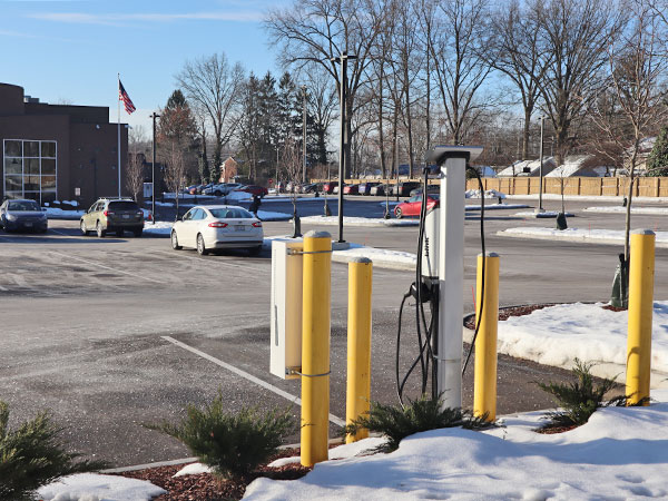 EV charger near the Beech Street entrance of the library